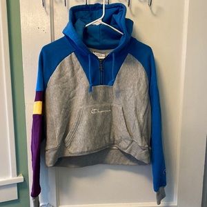 CHAMPION REVERSE WEAVE COLORBLOCK OVERSIZED 1/2 ZIP PULLOVER HOODIE
